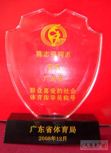 广东省体育局颁发给陈志强的奖牌